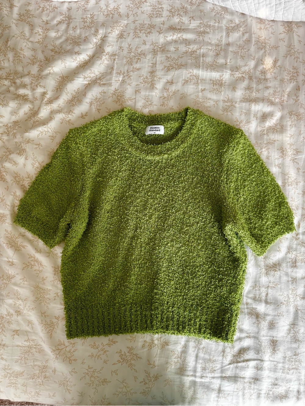 Green Bouclé Short-Sleeve Sweater Top NWOT